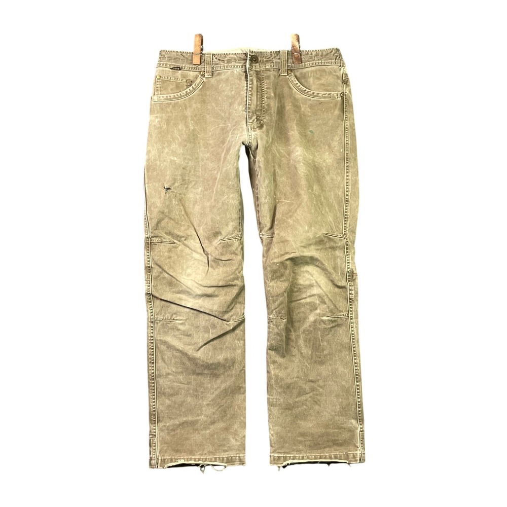 KUHL Law Flannel Lined Pants Mens 34x30 Brown Canvas Workwear Rugged Heavy Duty